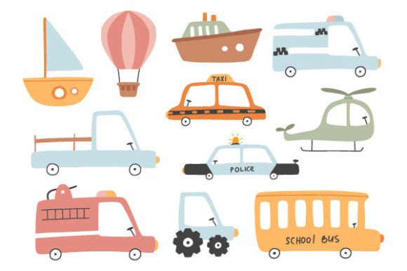 Download Cute Transport Set, Cartoon Cars Icons - Premium Resources