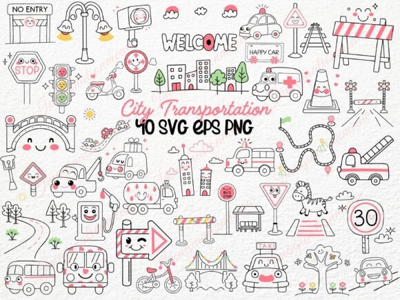 Download City Transportation SVG Cute Road Signs - Transport Collection